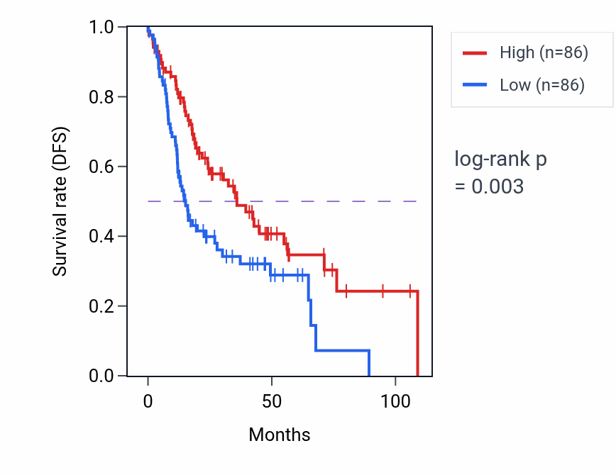 Kaplan&ndash;Meier survival curve for Regulation of intracellular protein transport pathway activity in HNSC: high vs low activity groups.