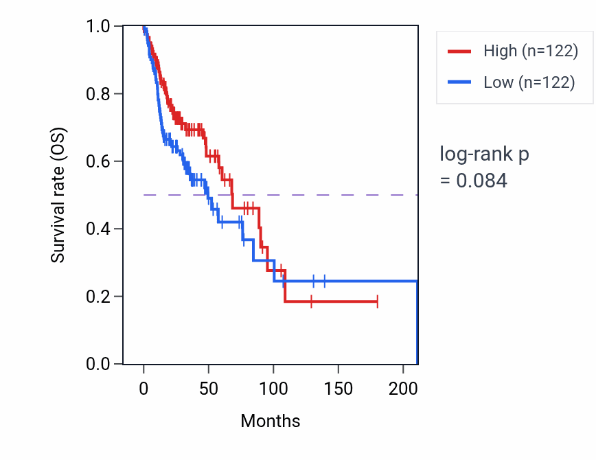Kaplan&ndash;Meier survival curve for Regulation of amine metabolic process pathway activity in HNSC: high vs low activity groups.