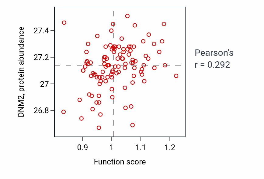 Per-sample scatter of Response to type III interferon activity vs DNM2 in LSCC.