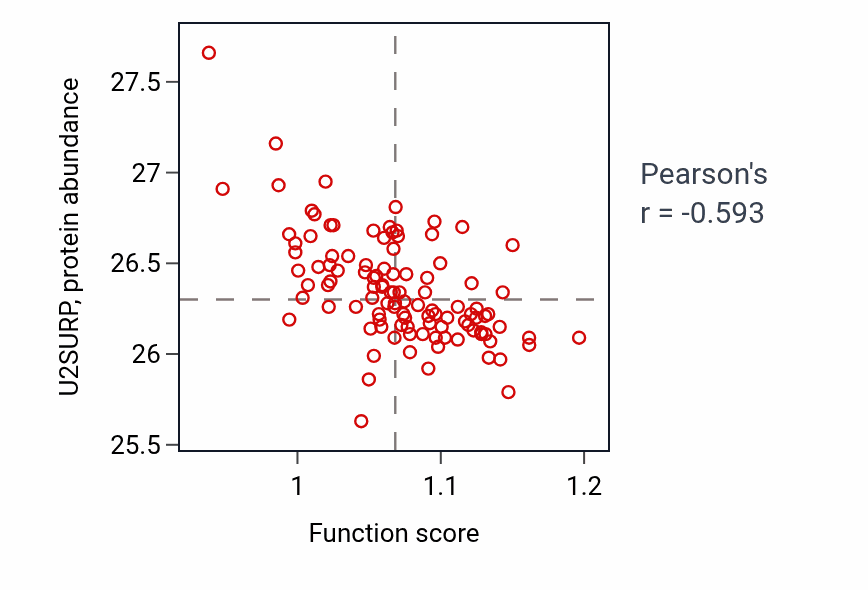 Per-sample scatter of Regulation of tube size activity vs U2SURP in LSCC.