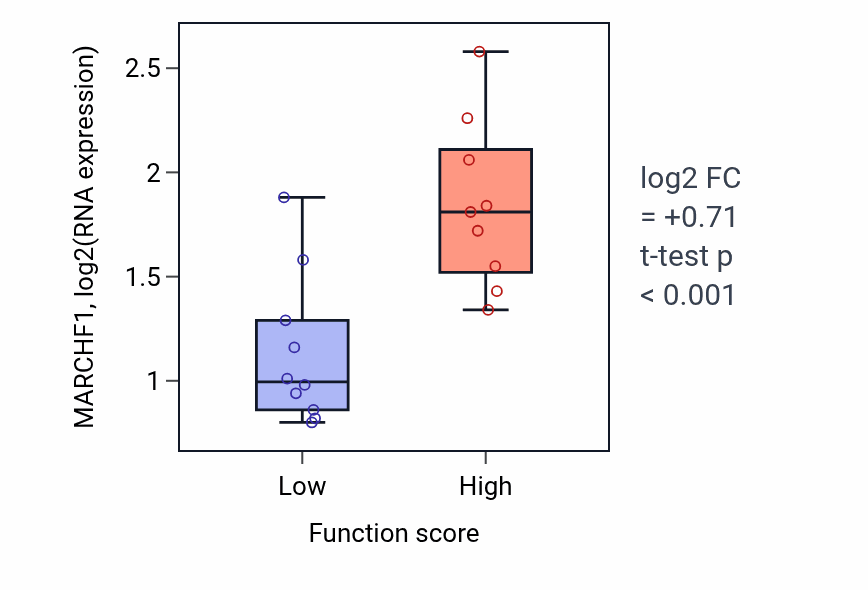 Box plot of MARCHF1 in Segmentation-low vs -high samples in LUNG_NSCLC_LUSC.