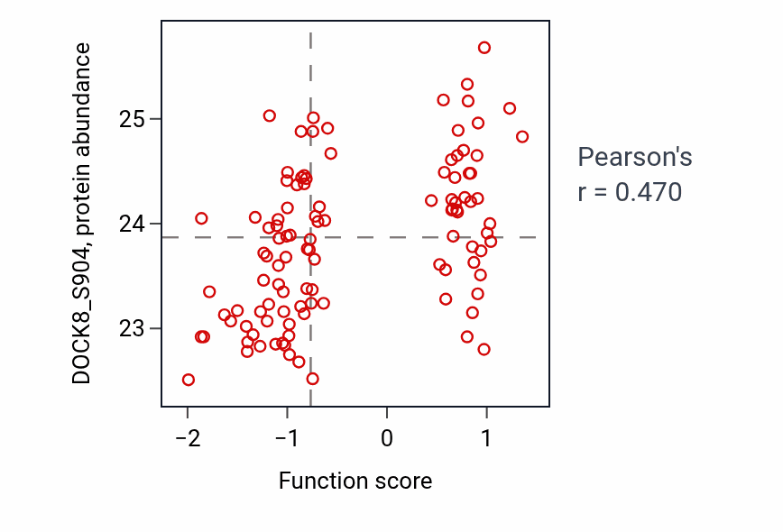 Per-sample scatter of Dendritic cell migration activity vs DOCK8_S904 in LSCC.