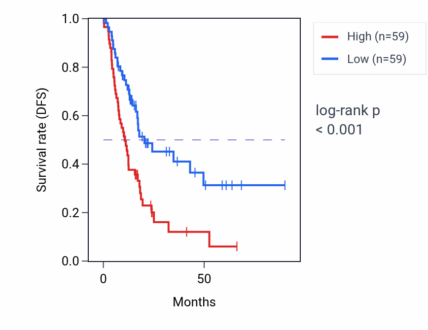 Kaplan&ndash;Meier survival curve for ERBB2-EGFR signaling pathway pathway activity in PAAD: high vs low activity groups.