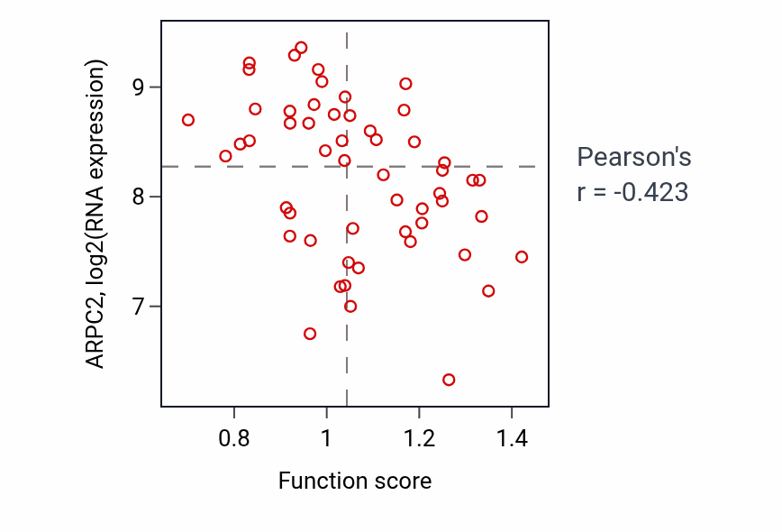 Per-sample scatter of snRNA modification activity vs ARPC2 in BLOOD_Leukemia.