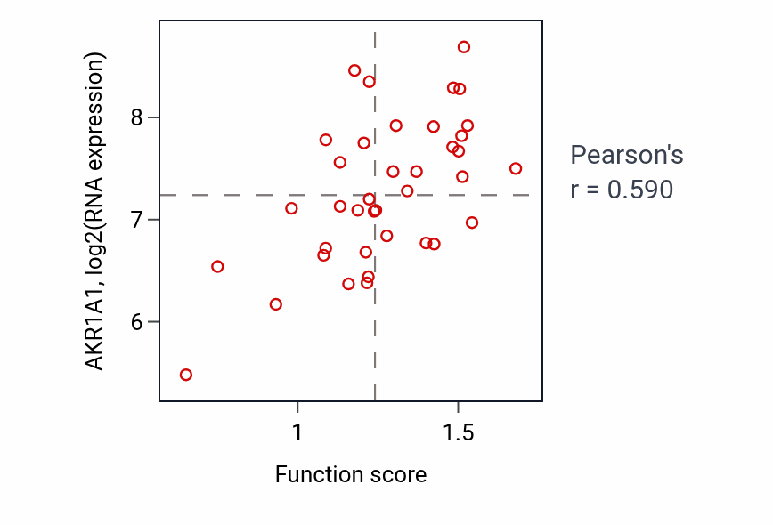 Per-sample scatter of Cellular ketone metabolic process activity vs AKR1A1 in LUNG_SCLC.