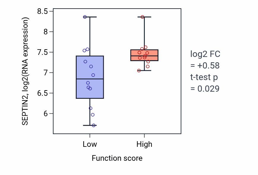 Box plot of SEPTIN2 in Keratan sulfate metabolic process-low vs -high samples in OESOPHAGUS.