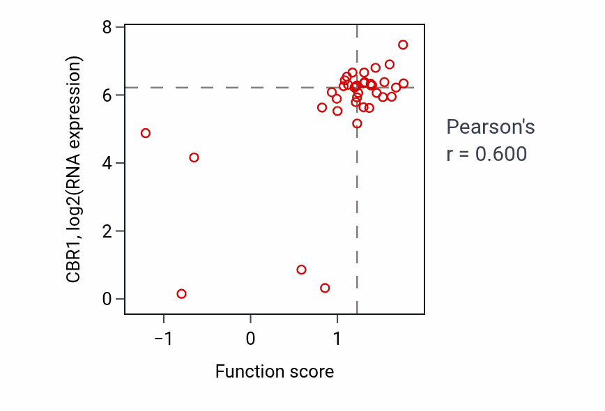 Per-sample scatter of Vitamin K metabolic process activity vs CBR1 in LUNG_SCLC.