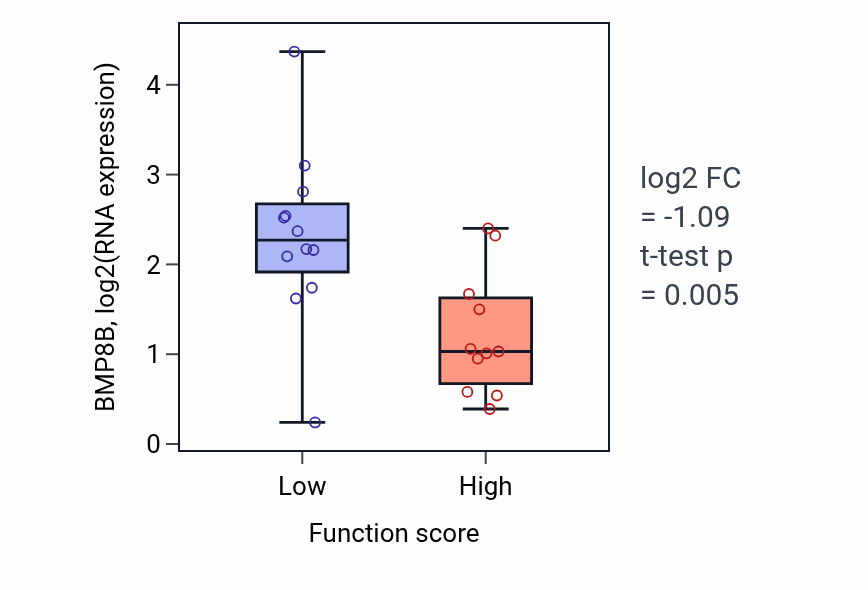 Box plot of BMP8B in Vitamin B6 metabolic process-low vs -high samples in KIDNEY.