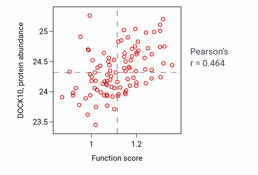 Per-sample scatter of Macropinocytosis activity vs DOCK10 in GBM.