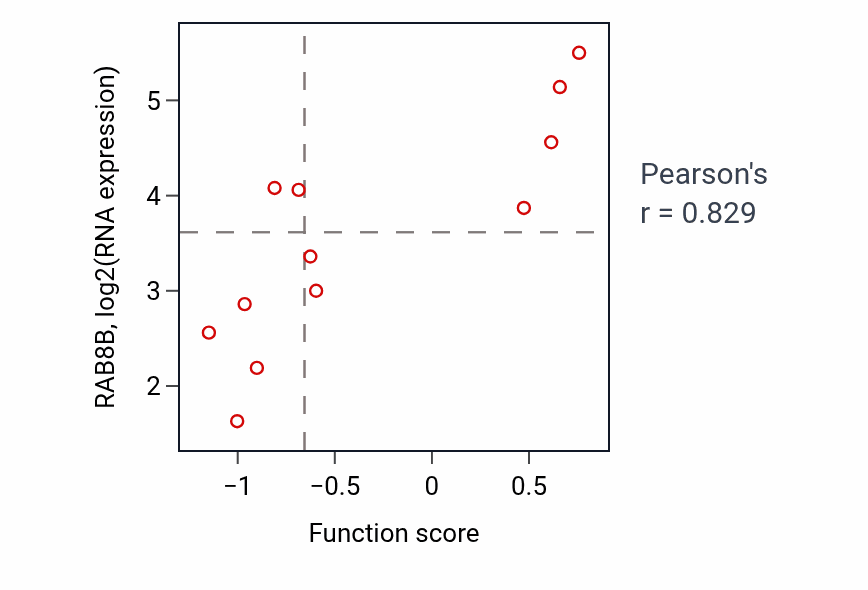 Per-sample scatter of Protein import into peroxisome membrane activity vs RAB8B in KIDNEY.