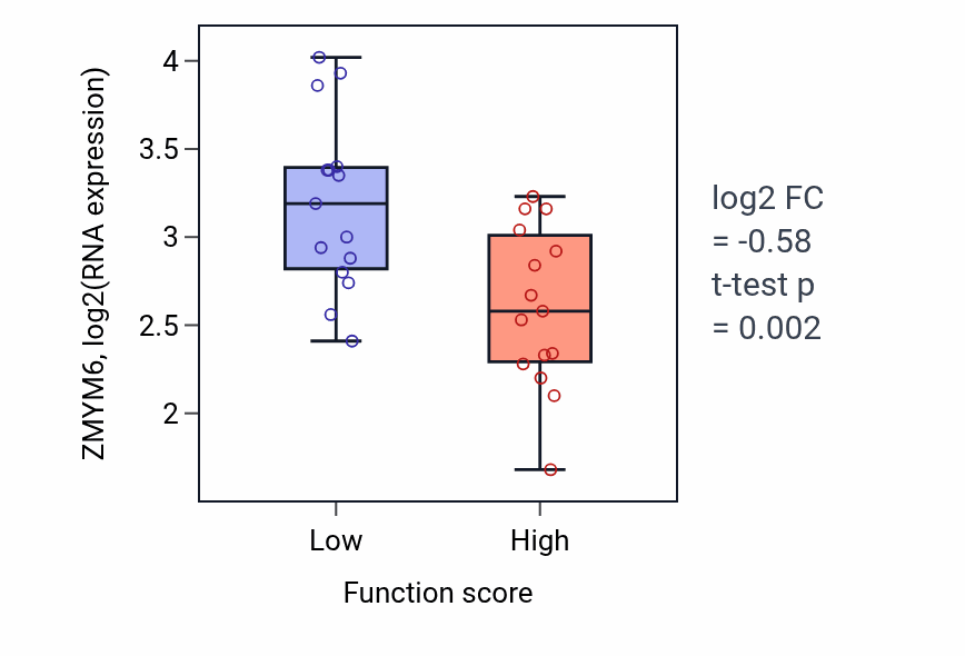 Box plot of ZMYM6 in Intermediate filament organization-low vs -high samples in PANCREAS.