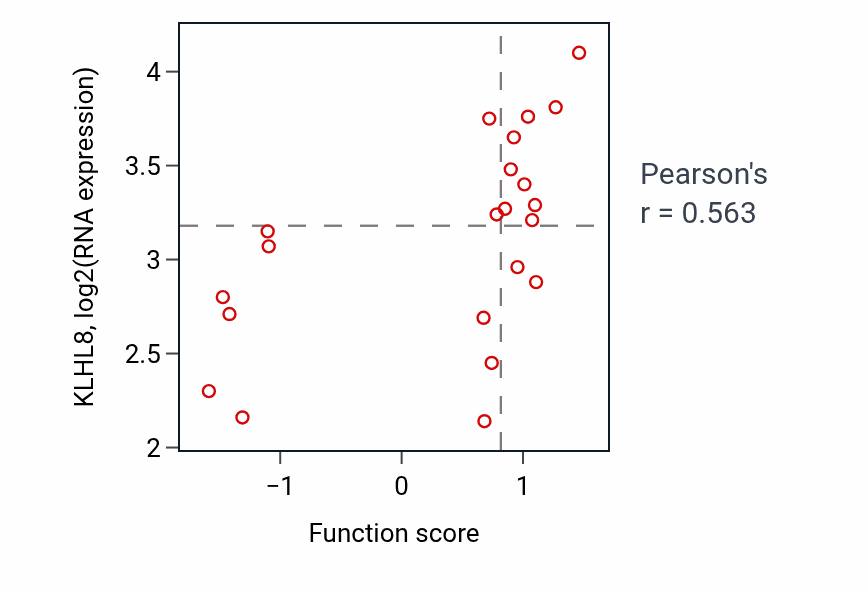 Per-sample scatter of Protein neddylation activity vs KLHL8 in STOMACH.
