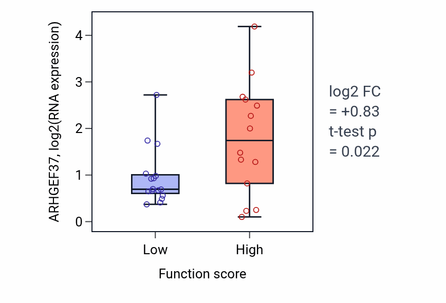 Box plot of ARHGEF37 in Neutral lipid biosynthetic process-low vs -high samples in PANCREAS.