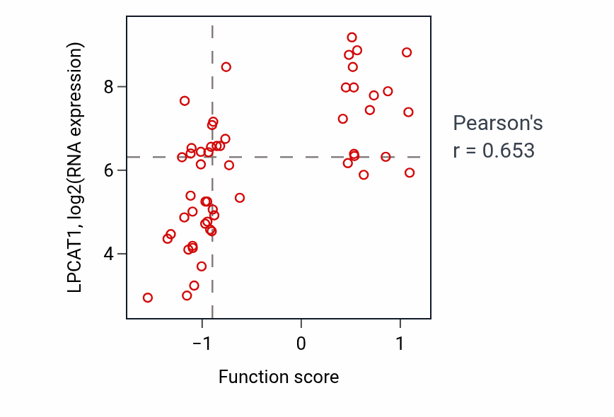 Per-sample scatter of Phosphatidic acid metabolic process activity vs LPCAT1 in LUNG_NSCLC_LUAD.