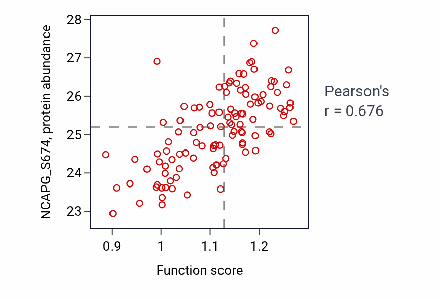 Per-sample scatter of Positive regulation of centriole replication activity vs NCAPG_S674 in LUAD.