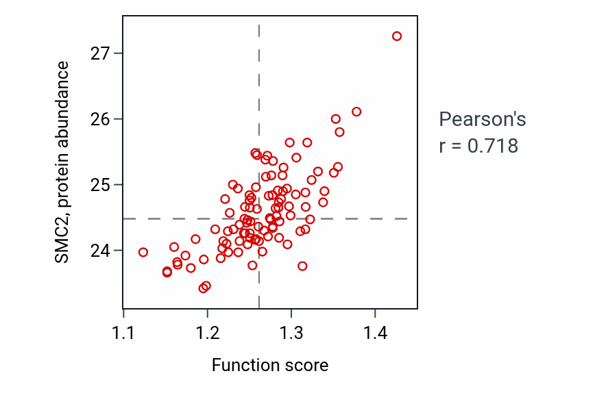 Per-sample scatter of Regulation of centrosome cycle activity vs SMC2 in GBM.