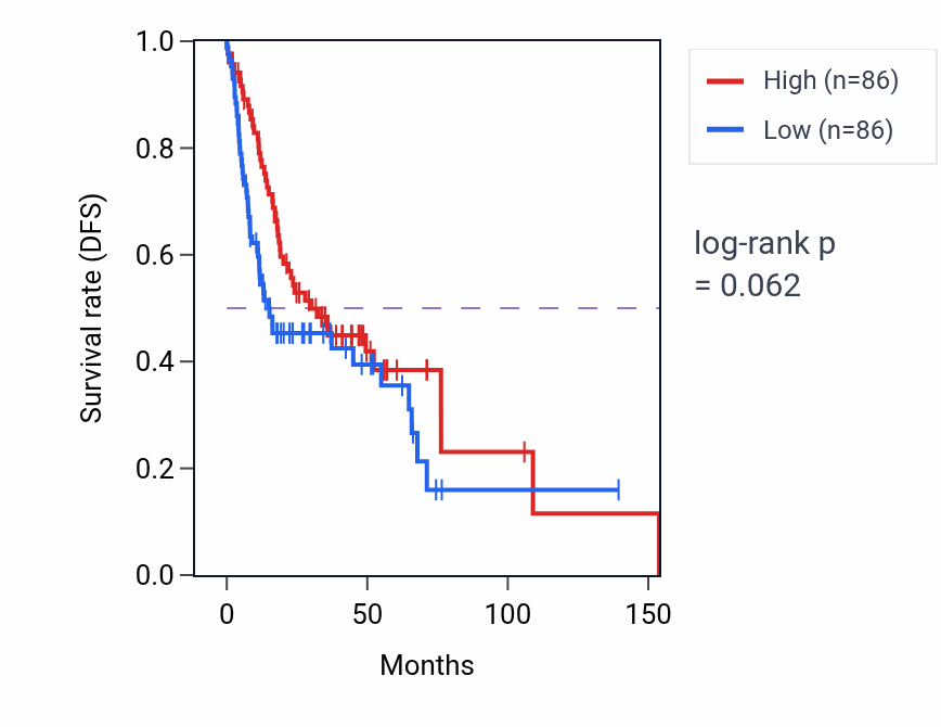Kaplan&ndash;Meier survival curve for Male sex differentiation pathway activity in HNSC.