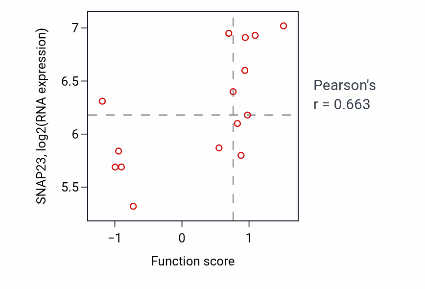 Per-sample scatter of Synaptic vesicle membrane organization activity vs SNAP23 in BLOOD_Myeloma.