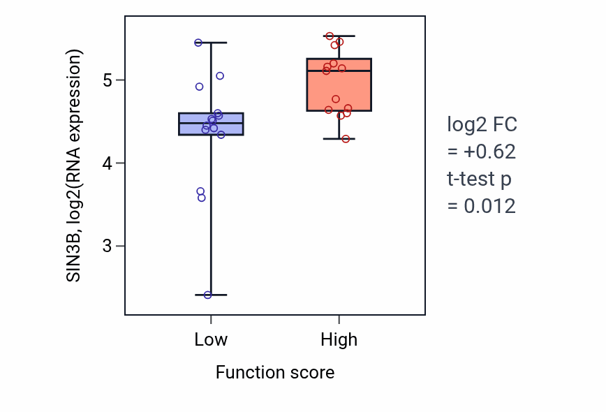 Box plot of SIN3B in Rhythmic process-low vs -high samples in KIDNEY.