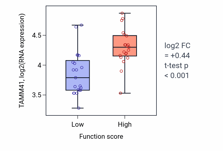 Box plot of TAMM41 in Embryonic skeletal system development-low vs -high samples in LARGE_INTESTINE.