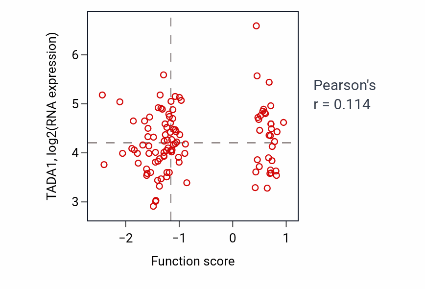 Per-sample scatter of Embryonic skeletal system development activity vs TADA1 in LSCC.