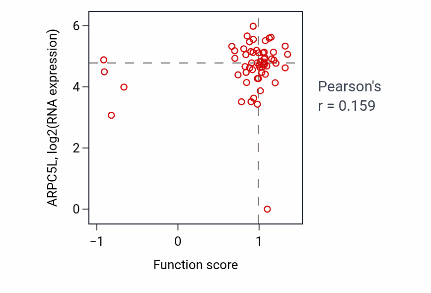 Per-sample scatter of Negative regulation of astrocyte differentiation activity vs ARPC5L in HNSC.