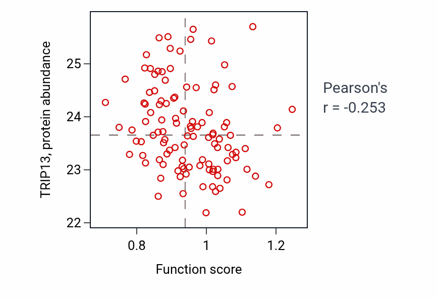 Per-sample scatter of Regulation of skeletal muscle fiber development activity vs TRIP13 in LUAD.