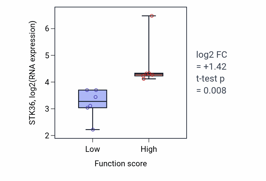 Box plot of STK36 in Homocysteine metabolic process-low vs -high samples in URINARY_TRACT.