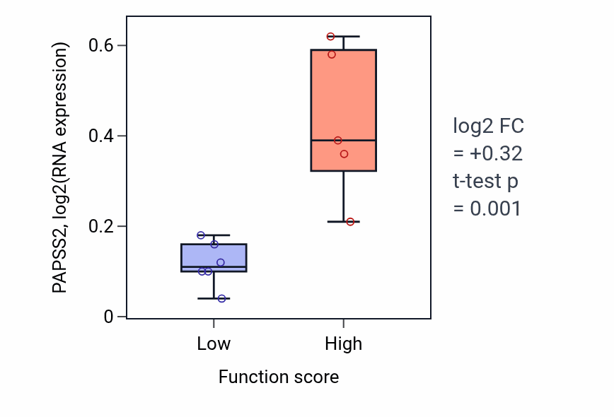Box plot of PAPSS2 in Positive regulation of B cell receptor signaling pathway-low vs -high samples in BLOOD_Lymphoma.