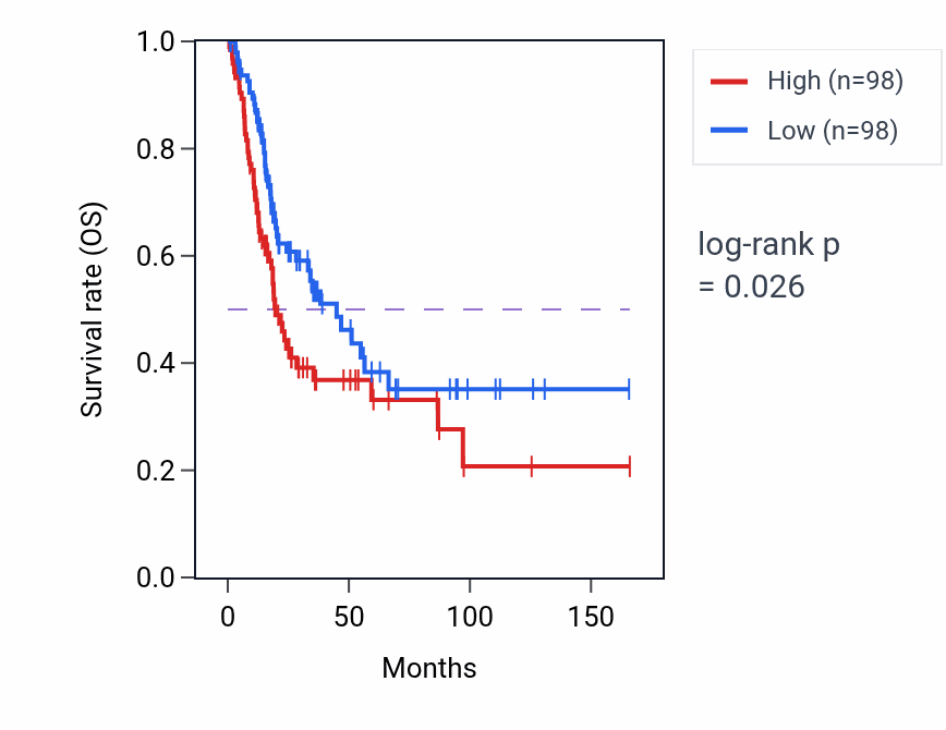 Kaplan&ndash;Meier survival curve for Chiasma assembly pathway activity in BLCA.