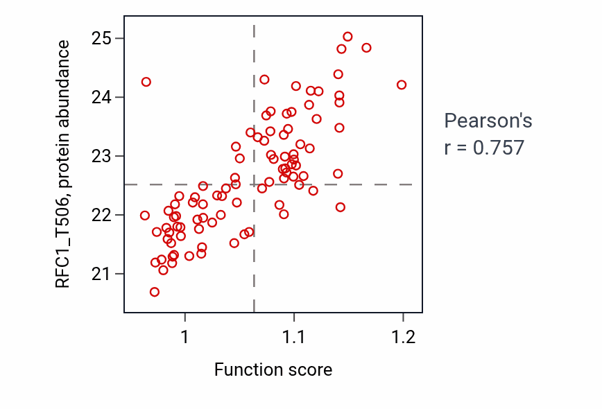 Per-sample scatter of Meiotic cell cycle activity vs RFC1_T506 in LUAD.
