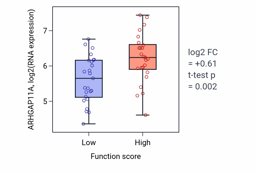 Box plot of ARHGAP11A in Positive regulation of hair follicle development-low vs -high samples in CNS.