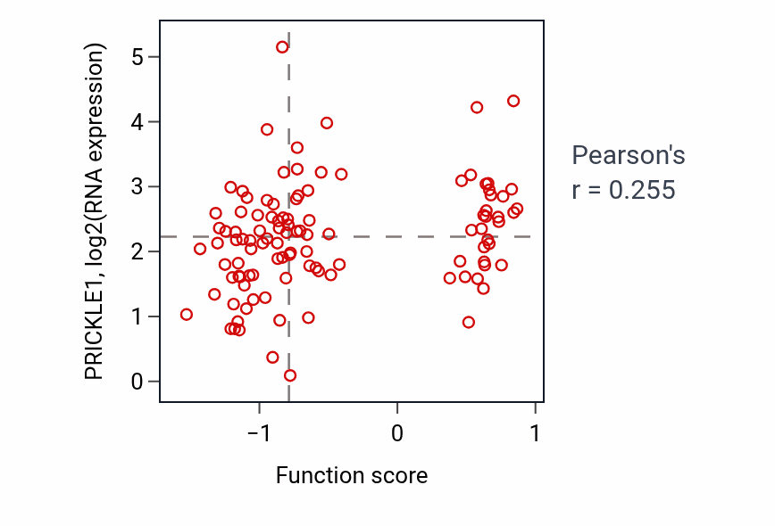 Per-sample scatter of Regulation of cardioblast differentiation activity vs PRICKLE1 in HNSC.