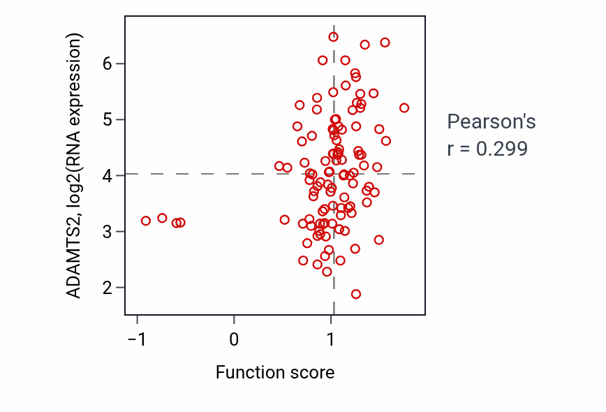 Per-sample scatter of Phosphate ion homeostasis activity vs ADAMTS2 in LSCC.