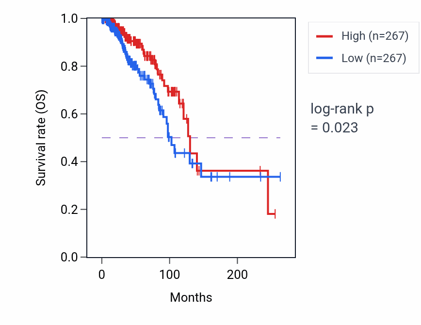 Kaplan&ndash;Meier survival curve for Regulation of cardiac muscle contraction pathway activity in BRCA.