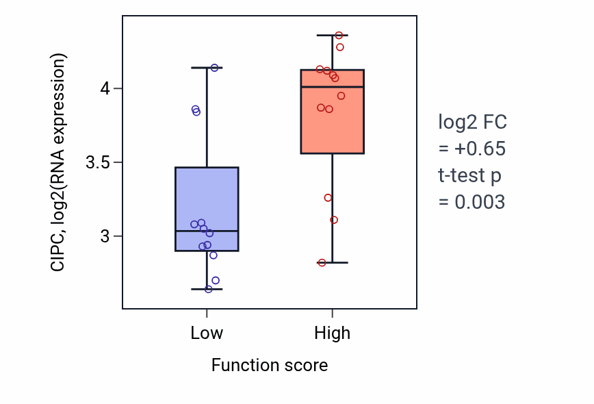 Box plot of CIPC in Regulation of SMAD protein signal transduction-low vs -high samples in STOMACH.