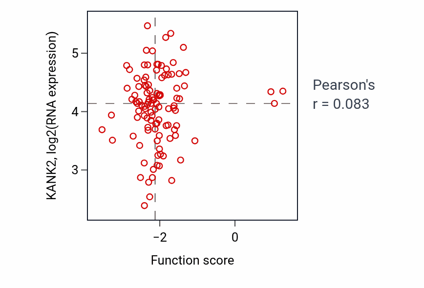Per-sample scatter of Kidney morphogenesis activity vs KANK2 in LSCC.