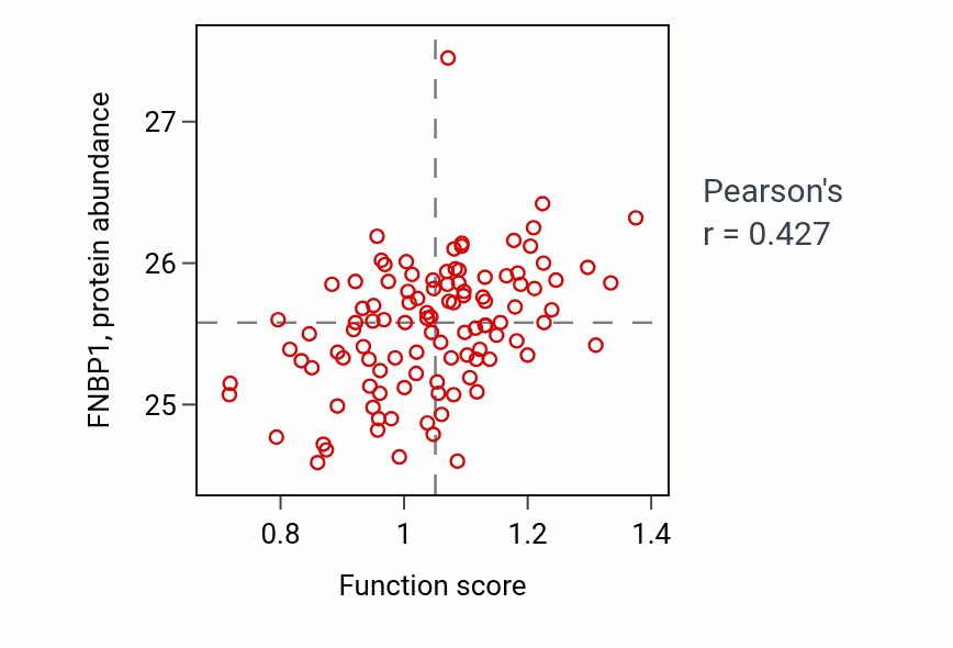 Per-sample scatter of Macrophage proliferation activity vs FNBP1 in HNSC.