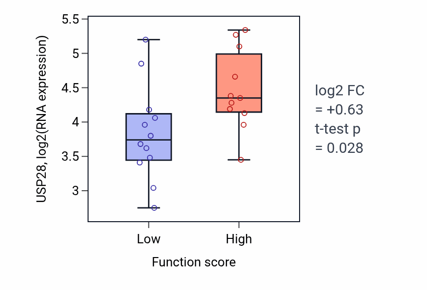 Box plot of USP28 in Secondary palate development-low vs -high samples in OESOPHAGUS.