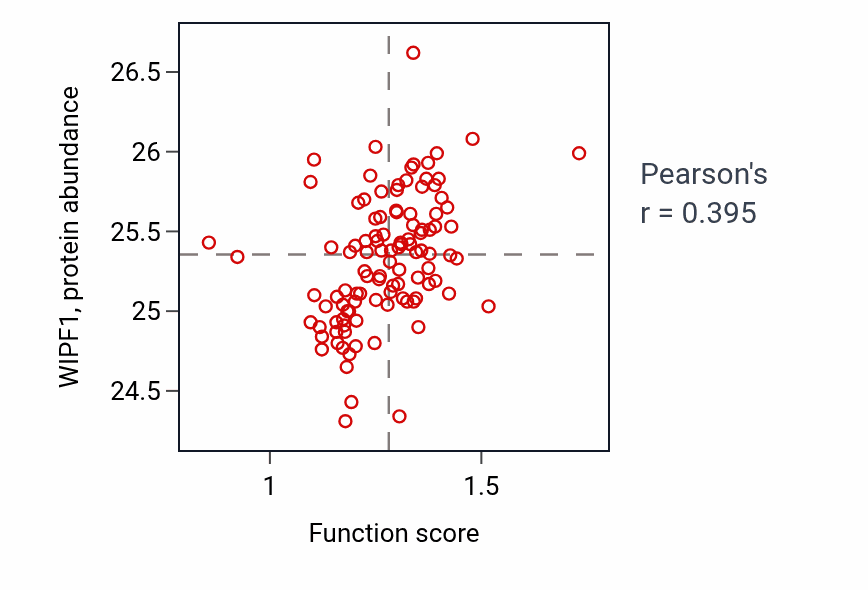 Per-sample scatter of Actin polymerization-dependent cell motility activity vs WIPF1 in HNSC.