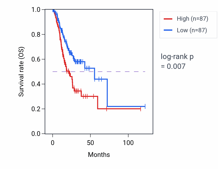 Kaplan&ndash;Meier survival curve for Caveola assembly pathway activity in STAD.