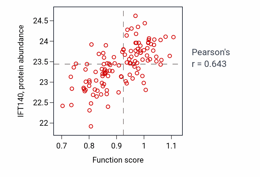 Per-sample scatter of Determination of digestive tract left/right asymmetry activity vs IFT140 in BRCA.