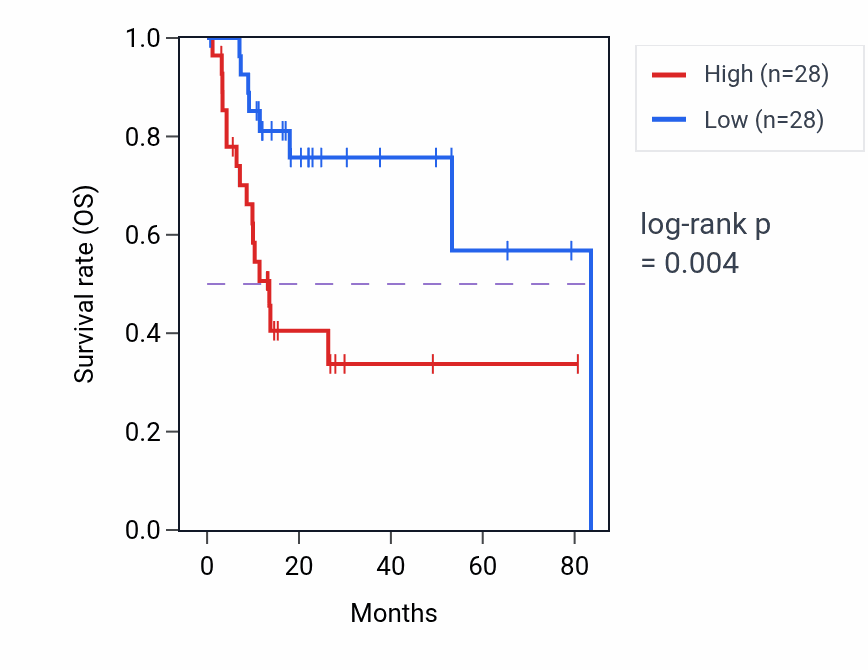 Kaplan&ndash;Meier survival curve for Metanephric nephron tubule morphogenesis pathway activity in LIHC: high vs low activity groups.
