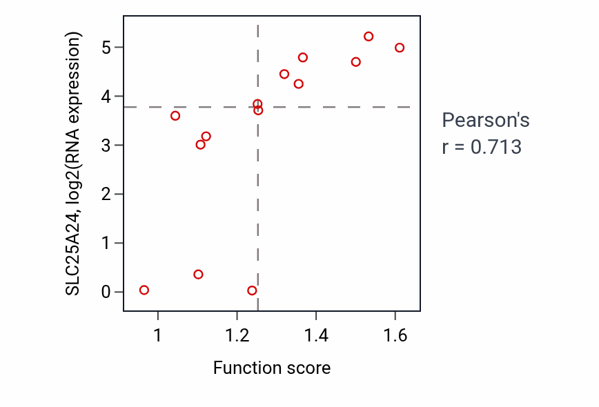 Per-sample scatter of Purine-containing compound transmembrane transport activity vs SLC25A24 in LIVER.