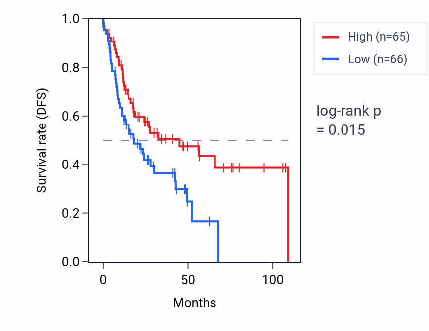 Kaplan&ndash;Meier survival curve for Clathrin-dependent endocytosis pathway activity in HNSC.