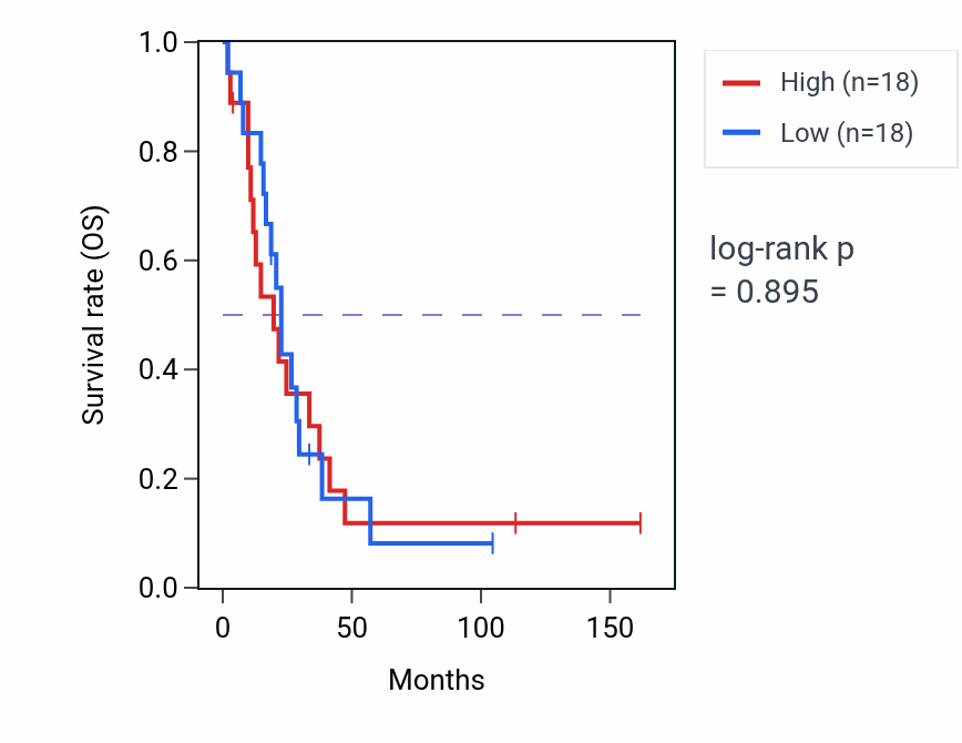 Kaplan&ndash;Meier survival curve for Regulation of muscle system process pathway activity in SCLC.