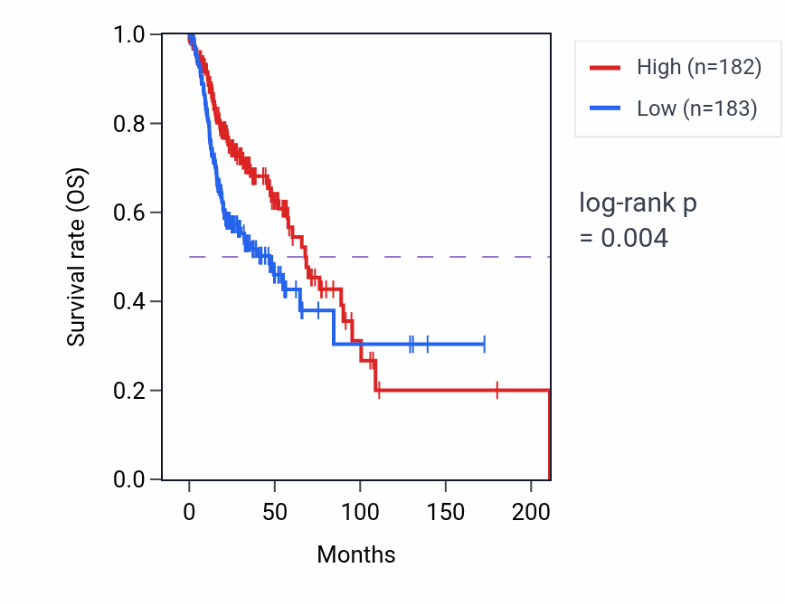 Kaplan&ndash;Meier survival curve for Regulation of membrane permeability pathway activity in HNSC.