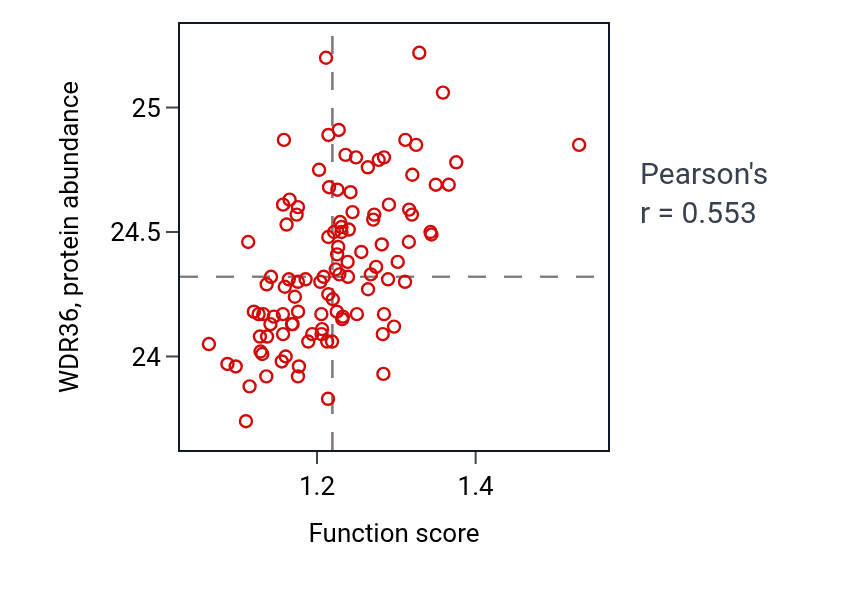 Per-sample scatter of XMP metabolic process activity vs WDR36 in LSCC.