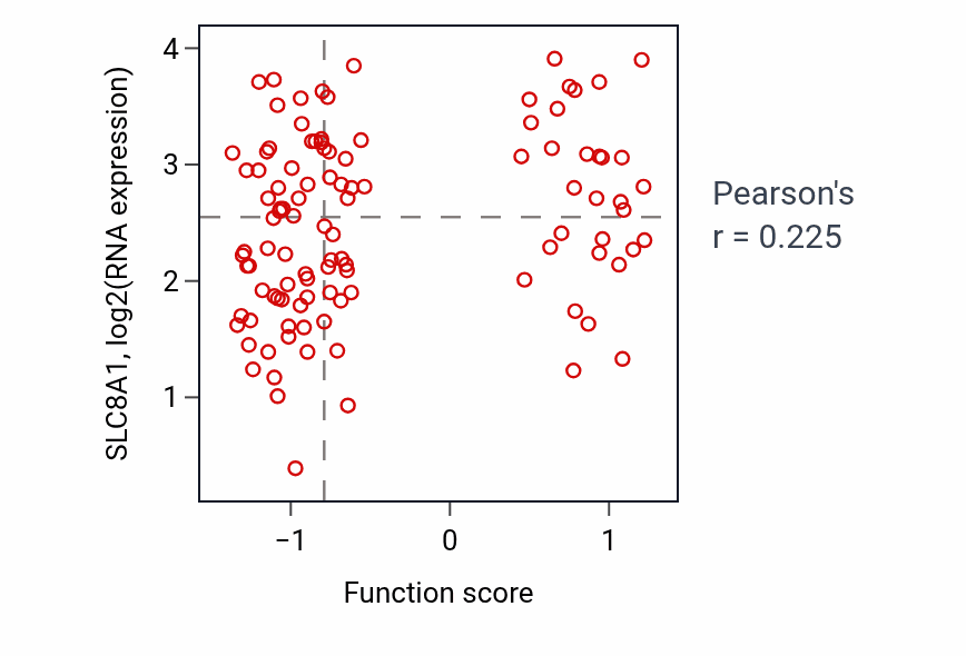 Per-sample scatter of Calcium ion import across plasma membrane activity vs SLC8A1 in HNSC.