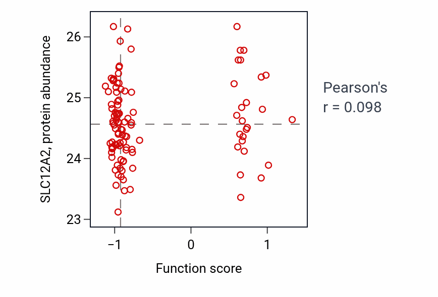 Per-sample scatter of Spontaneous synaptic transmission activity vs SLC12A2 in LUAD.